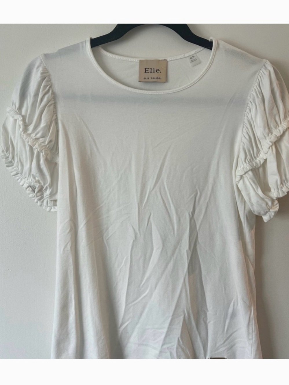 Elie Tahari White Ruffle Sleeve Tee